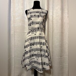Vintage Ranica Black and White Musical Print Midi Dress